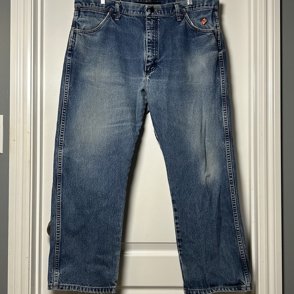 Wrangler 13 Original Fit Flame Resistant Straight Mid Wash Jeans‎ Workwear Style